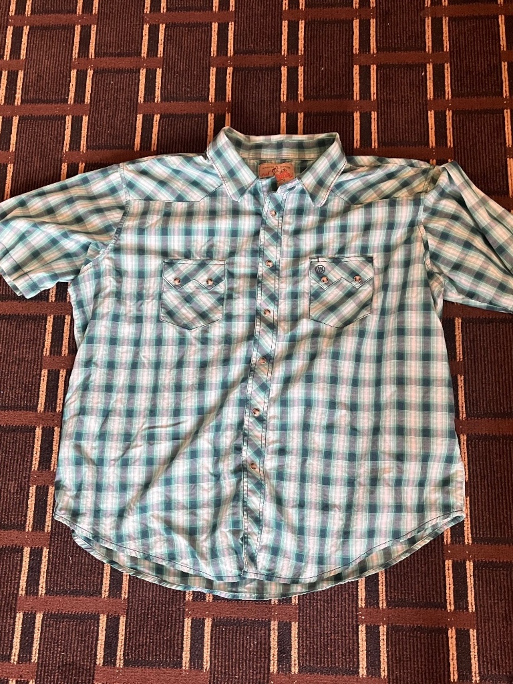 Men’s Wrangler Western Short Sleeve Button Up Shirt Large/XL Neon Blue Plaid 166